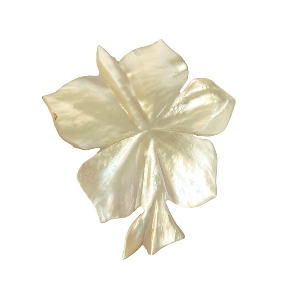 Vintage Mother Of Pearl Plumeria Brooch Hawaiian Flower MOP Coastal Beach Resort - Picture 1 of 8